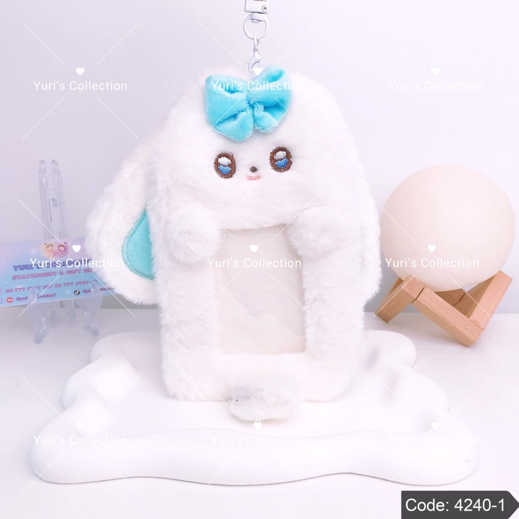 Fluffy Card Holder Keychain \ Rabbit *Blue*