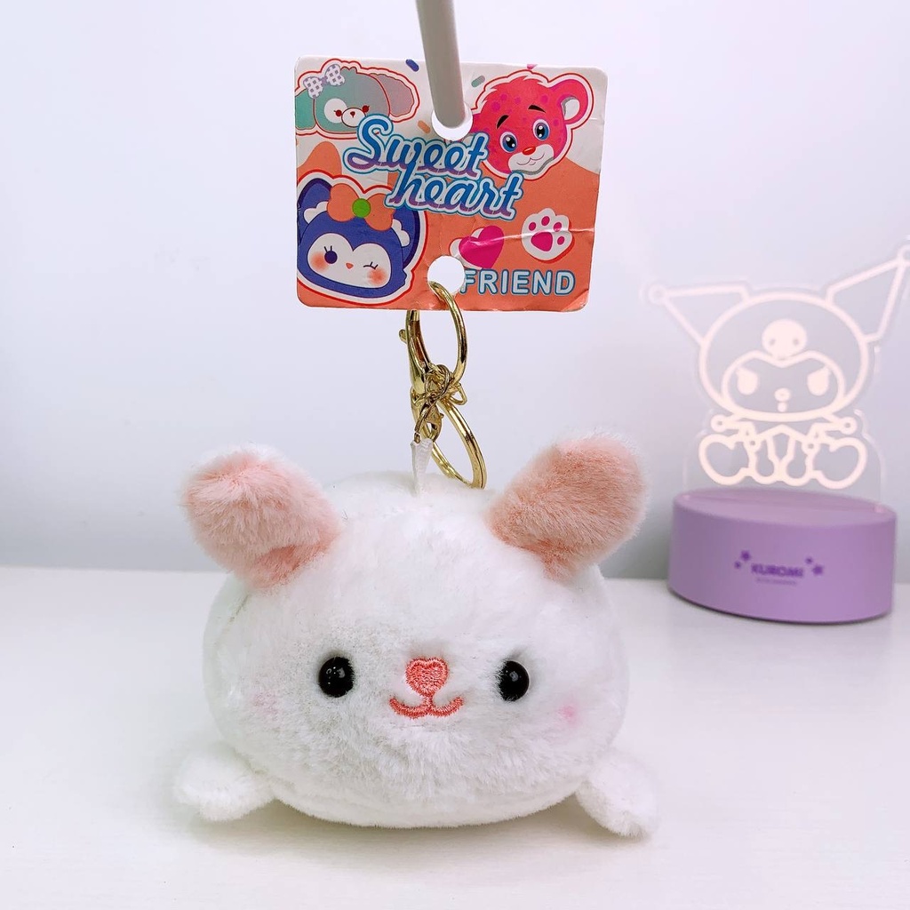 Rabbit Tail Moving Plush Keychain / White
