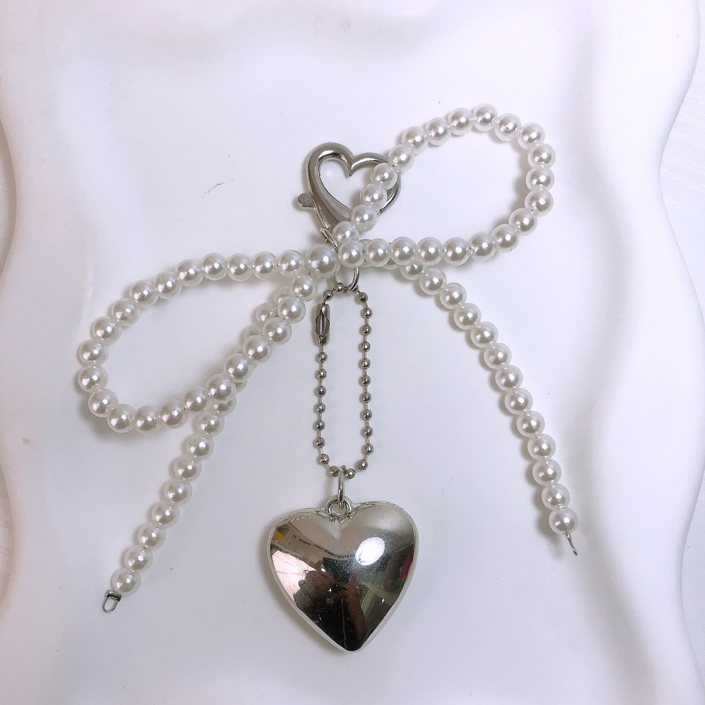 Heart Pearl Beaded Keychain