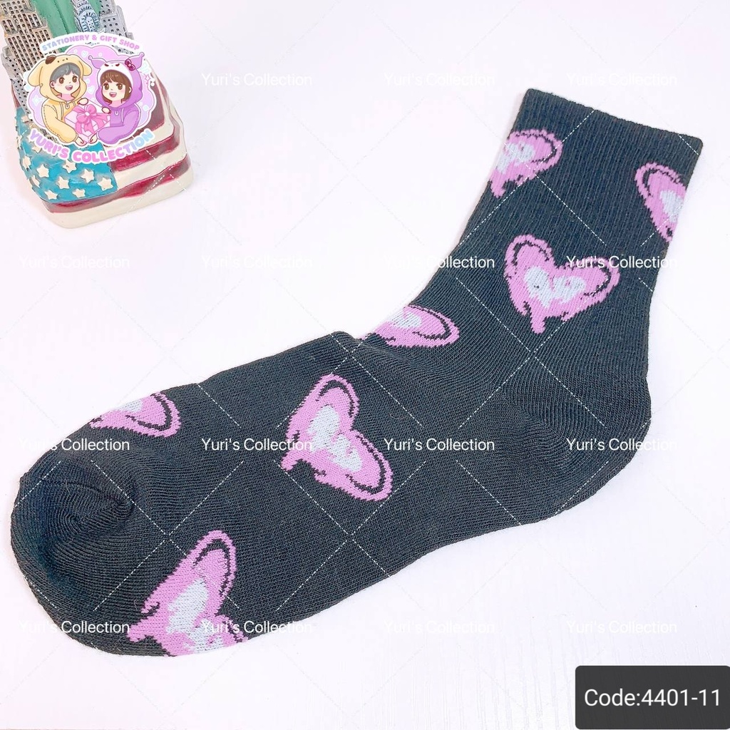 Cotton Socks 27cm / Heart *Black*