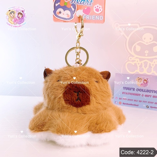 [4222-2] Squid Plush Keychain \ Capy Bara *Brown+White*