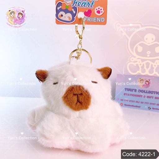 [4222-1] Squid Plush Keychain \ Capy Bara *White+Pink*