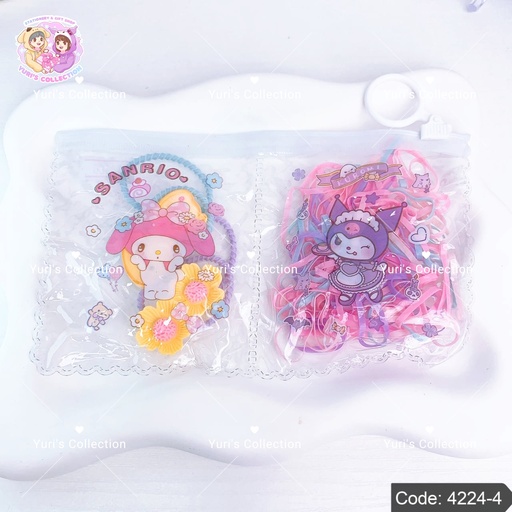 [4224-4] Sanrio Hair Bands Rubber With Topping \ Kuromi + Melody