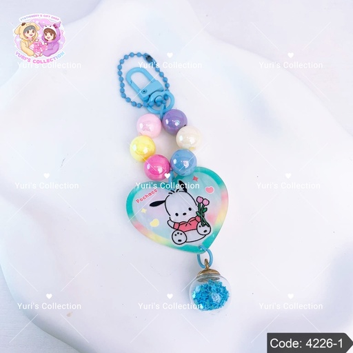 [4226-1] Pearl Beaded Bling Keychain \ Pochacco 