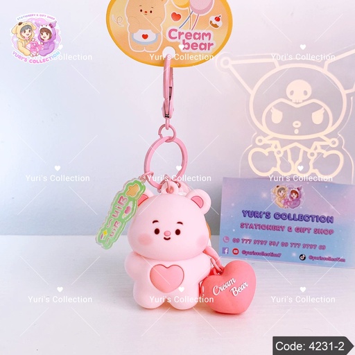 [4231-2] Bear Rubber Heart \ Pink 