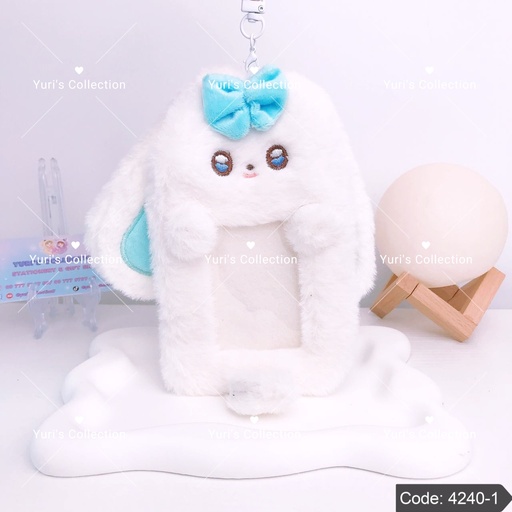[4240-1] Fluffy Card Holder Keychain \ Rabbit *Blue*