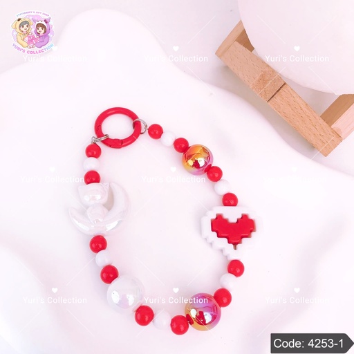 [4253-1] Heart Phone Strap Keychain \ Red 