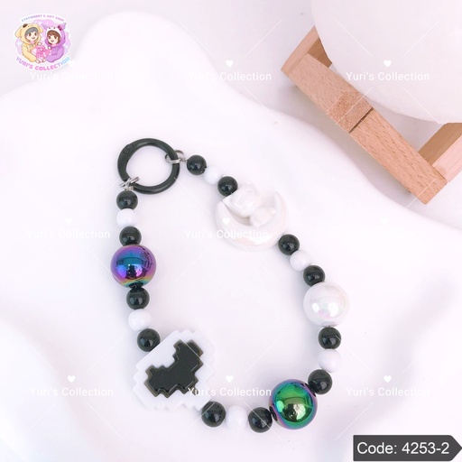 [4253-2] Heart Phone Strap Keychain \ Black 