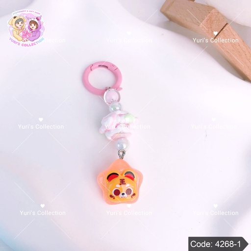 [4268-1] Beaded Cream Keychain \ Kitty 
