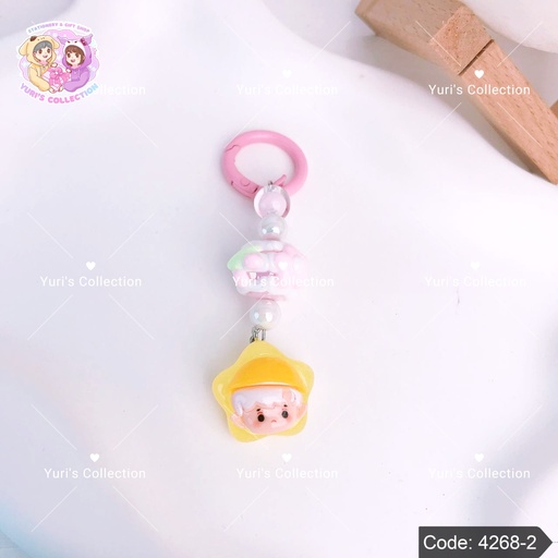 [4268-2] Beaded Cream Keychain \ Boy *Yellow*