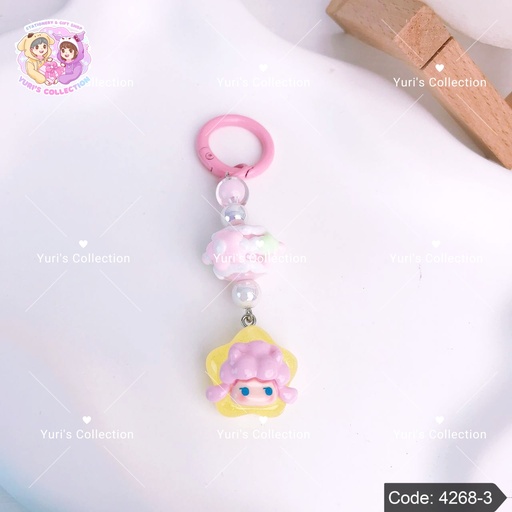 [4268-3] Beaded Cream Keychain \ Girl *Purple*