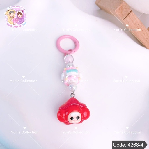 [4268-4] Beaded Cream Keychain \ Red 
