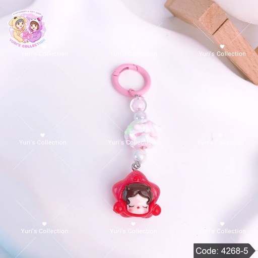 [4268-5] Beaded Cream Keychain \ Girl *Red*
