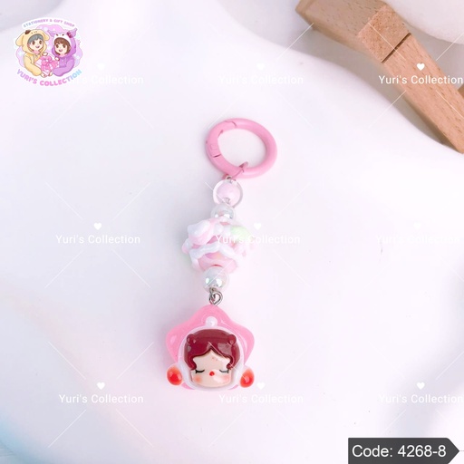 [4268-8] Beaded Cream Keychain \ Girl *Pink*