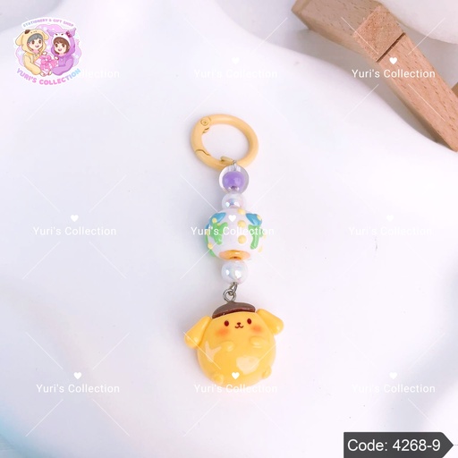[4268-9] Beaded Cream Keychain \ PomPom 