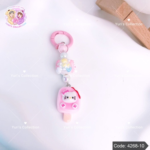 [4268-10] Beaded Cream Keychain \ Hello Kitty 