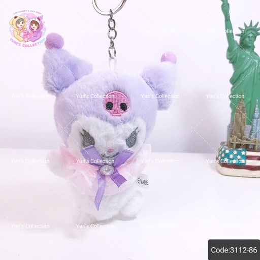 [3112-86] Sanrio Plush Keychain \ Kuromi With Pearl Ribbon