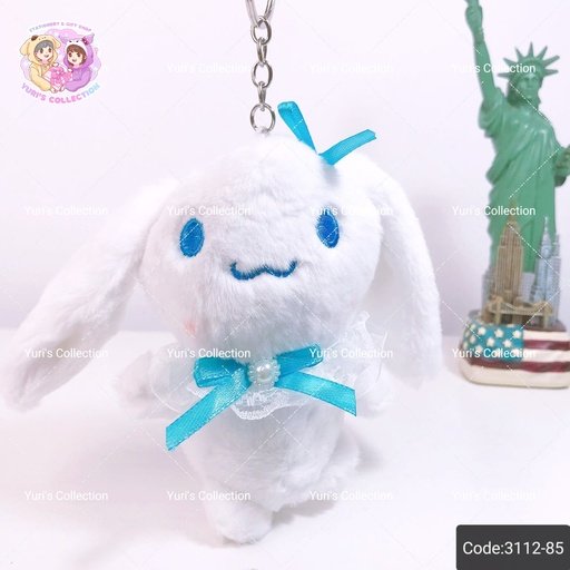 [3112-85] Sanrio Plush Keychain \ Cinnamon With Pearl Ribbon 