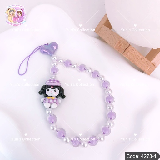 [4273-1] Beaded Phone Strap Keychain \ Kuromi 