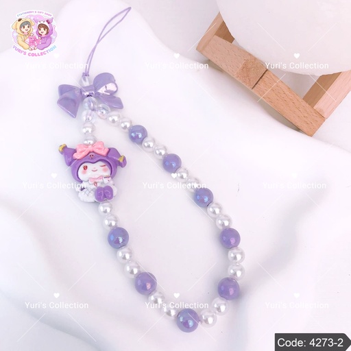 [4273-2] Beaded Phone Strap Keychain \ Kuromi 