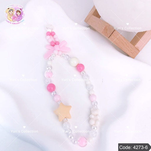 [4273-6] Beaded Phone Strap Keychain \ Star 