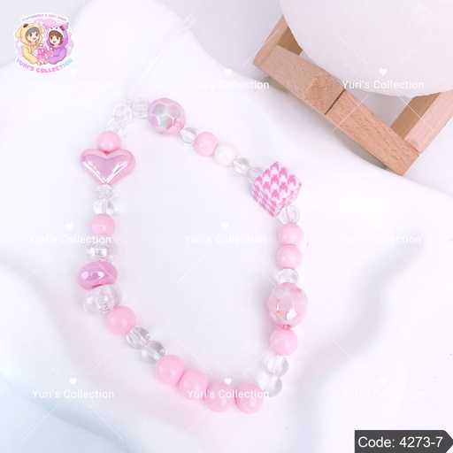 [4273-7] Beaded Phone Strap Keychain \ Heart 