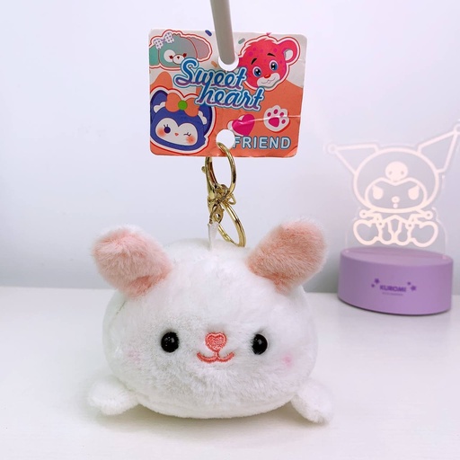 [4289-1] Rabbit Tail Moving Plush Keychain / White