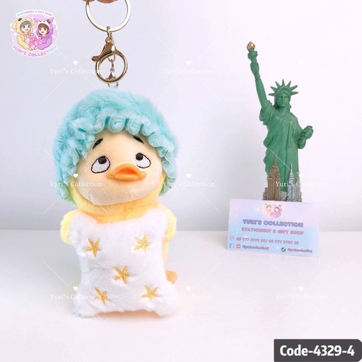[4329-4] Upset Duck Plush Keychain / Blue Hat