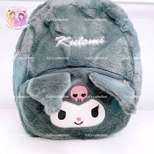 [3212-6] Sanrio Plush Soft Backpack \ Kuromi *Grey*