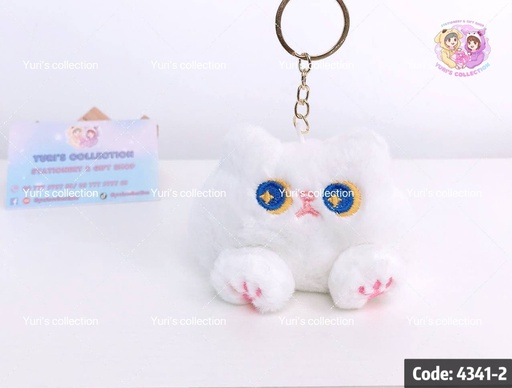 [4341-2] Cute Kitty Plush Keychain / White