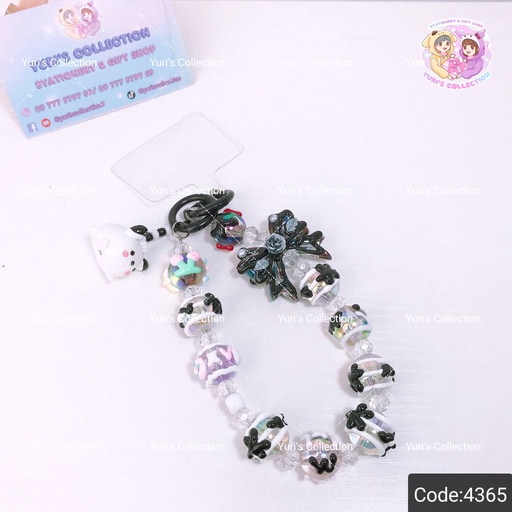 [4365-1] Phone Strap Keychain \ black ribbon