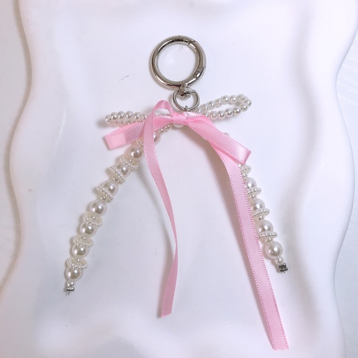 [4382-2] Ribbon Pearl Beaded Keychain