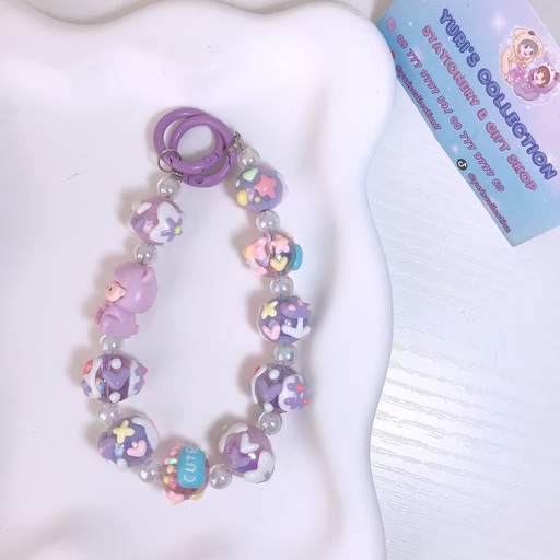 [4383-2] Cute Bear Cream Strap Keychain / Purple