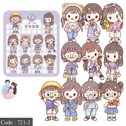 [721-2] Telado Sticker \ Carton Girl Waterproof Sticker (purple)