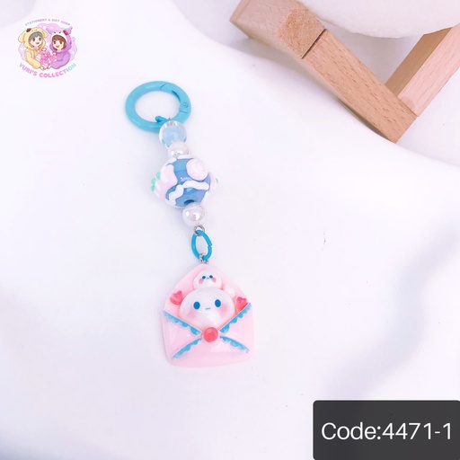 [4472-1] Beaded Cream Keychain Blue 