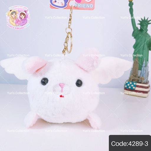 [4289-3] Rabbit Wings Tail Moving Plush Keychain / White 