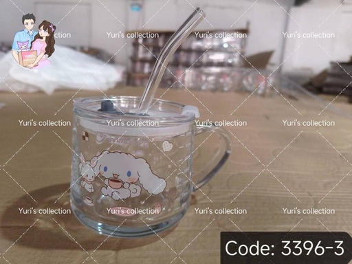 [3396-3] Cinnamon Glass Cup with Glass Straw