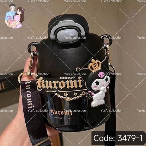 [3479-1] Kuromi Insulated Water Bottle (Black)