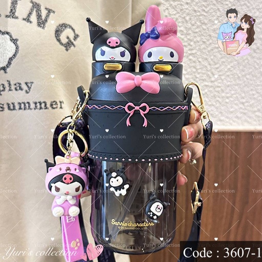 [3607-1] Kuromi & My melody 2 in 1 Water Bottle (Black)