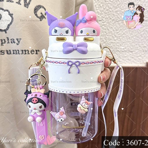 [3607-2] Kuromi & My melody 2 in 1 Water Bottle (White)