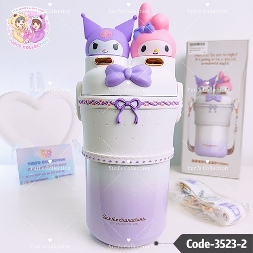 [3523-2] Kuromi&Mymelody 2 in 1 Insulated Water Bottle (White)