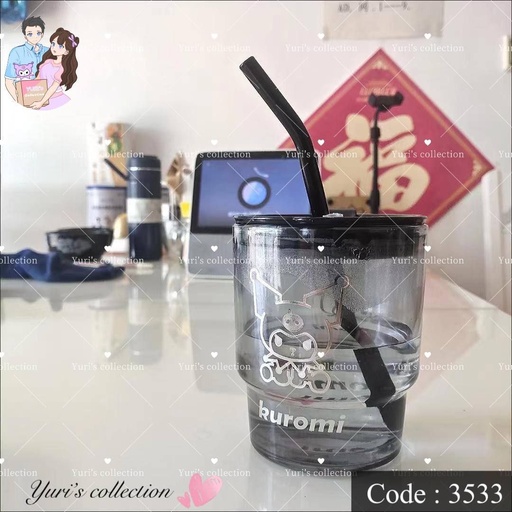 [3533] Kuromi black cup with straw