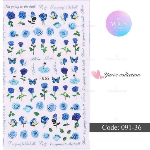 [091-36] Bling Sticker \ Flower *Blue*