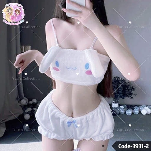 [3931-2]  Fluffy Cute Lingerie & Bra Set \ Cinna *Large Size*
