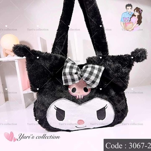 [3067-2] Kuromi Fluffy Plush Bag (black)