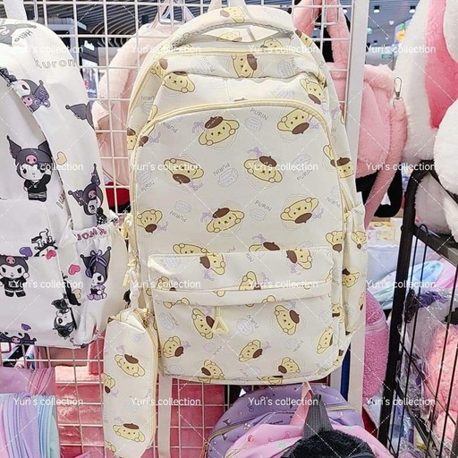 [3878-3] WaterProof Backpack With Pencil Case \ Pompom