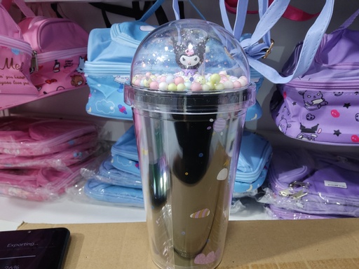 [3886-2] Kuromi Water Bottle With Straw(Black)