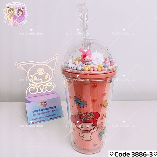 [3886-3] MyMelody Water Bottle With Straw(Pink)