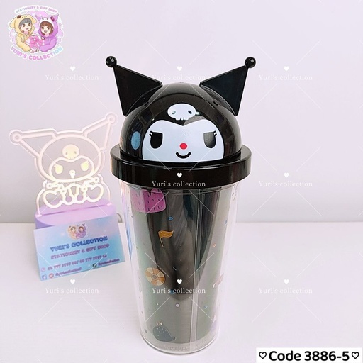 [3886-5] Kuromi Water Bottle With Straw(Black)