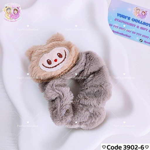 [3902-6] Labubu Fluffy Hair Band (Grey+Brown)